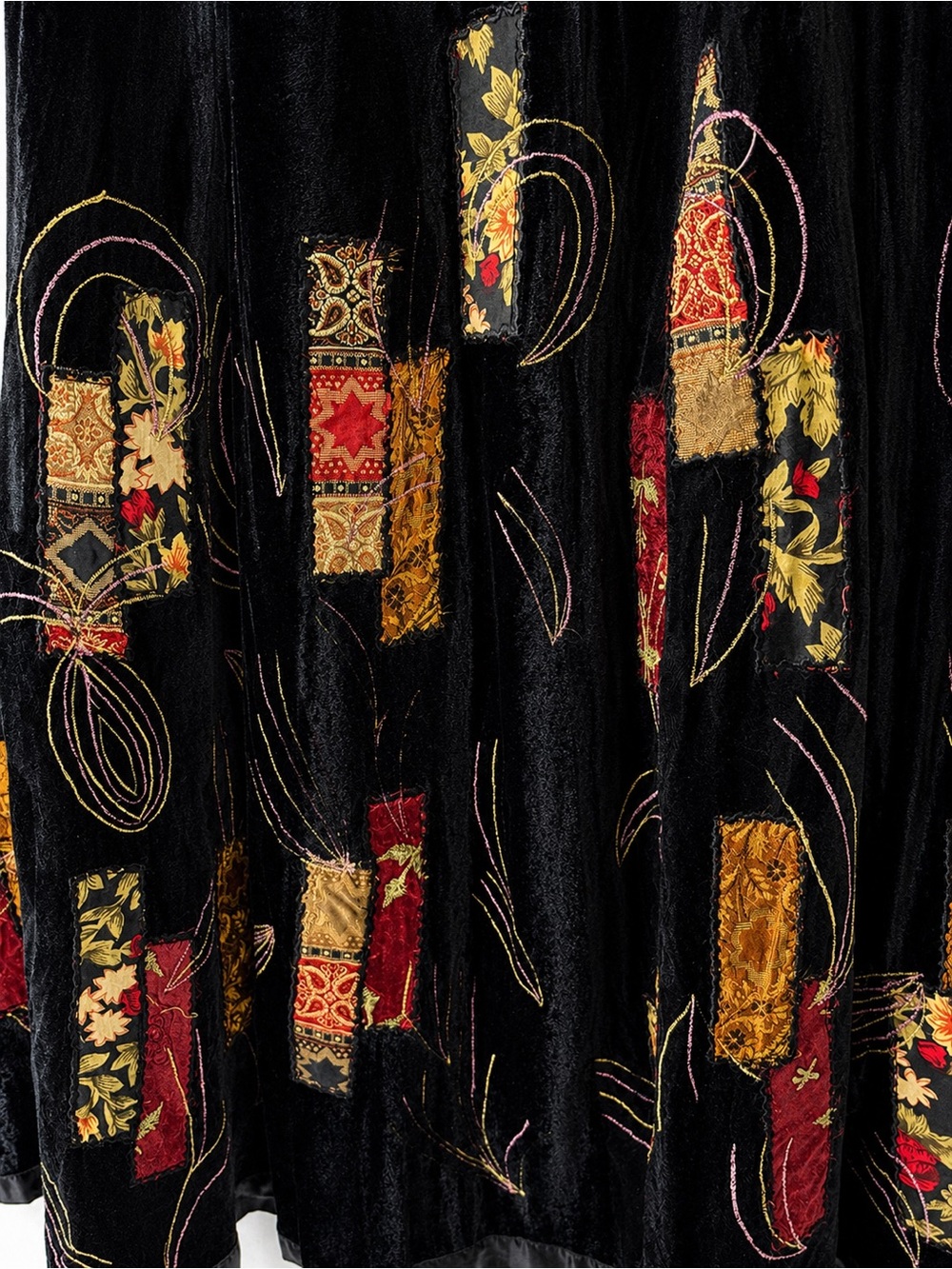 Dark Academia Black Velvet Burnout Patchwork Maxi Skirt Boho Whimsigoth Artsy, S - Picture 8 of 16